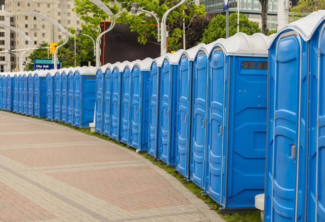 Seasonal porta potty units set up at a Keene, New York venue